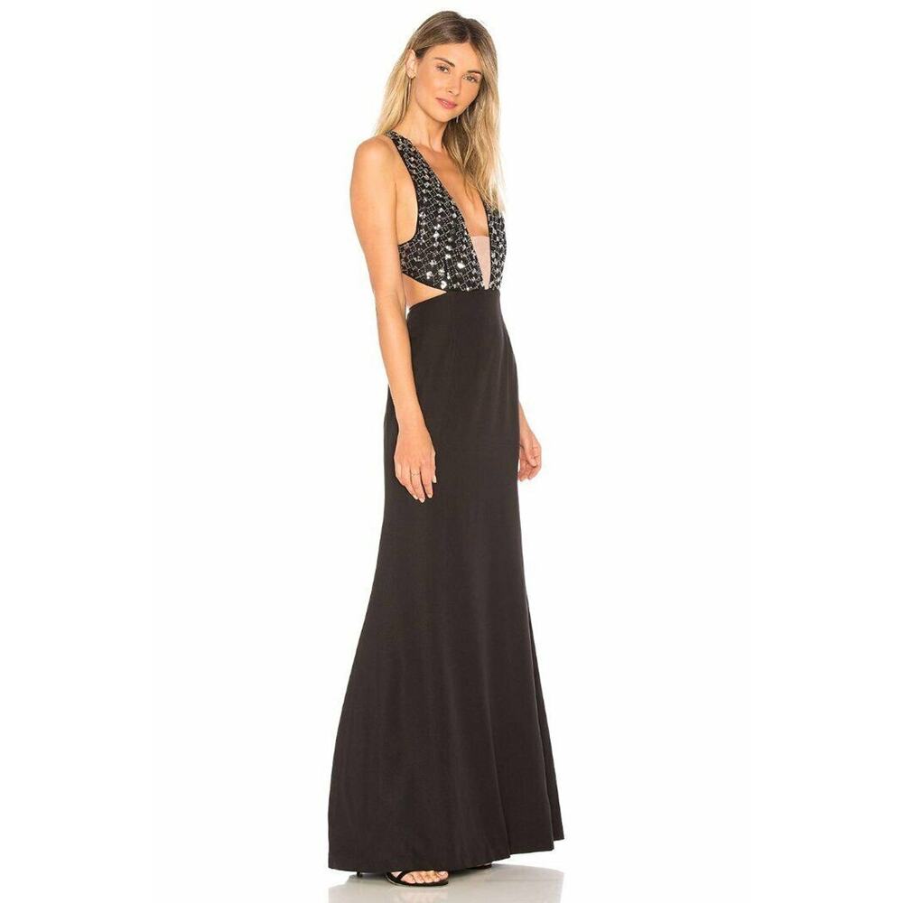 $458 X by NBD Black Beaded Silver Sequin Blanka Dress Cutout X Back XS NWT - Picture 3 of 12